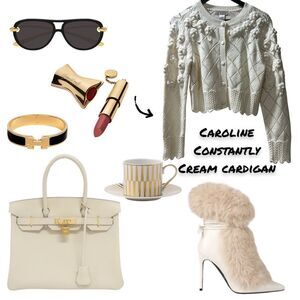 Caroline Constas Cream Cardigan With Flowers